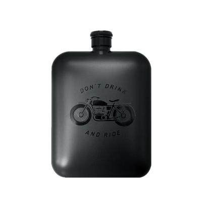 China BLACK metal MOTO 6 oz BALLOON alcohol 6 oz hip flask black stainless steel coating and laser engravings for sale