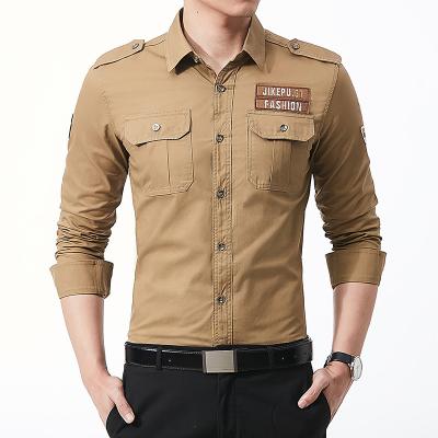 China Wholesale High Quality Multi-pockets Anti-wrinkle Cotton Military Custom Embroidered Cargo Shirts For Men for sale