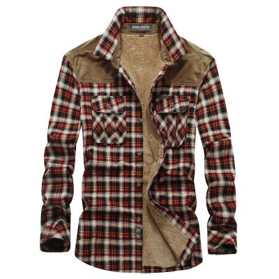 China Wholesale Anti-Wrinkle Winter Cotton Cargo Extra Thick Windproof Plaid Shirts Plus Size Shear Striped Mens Shirts for sale