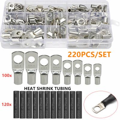 China 100Pcs Assorted Copper Hook Ring Car Battery Terminals Electrical Wire Crimp Mechanical Connector With Cover Automotive Kits for sale