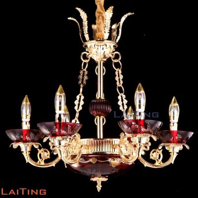 China Home Residential Deco 6 Red Lights Chandelier Pieces Zinc Metal Frame 88719 for sale