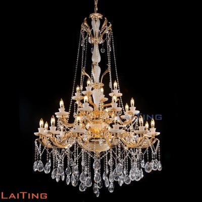 China Indoor 24 Lights Huge Alabaster Chandelier Europe Style Candle Shaped Crystal Lamp With 3 Layers for sale