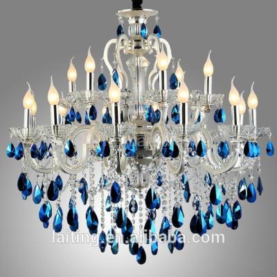 China European Blue Crystal Candle Feature Chandelier Lamp Chandelier for Wedding Lobby for sale