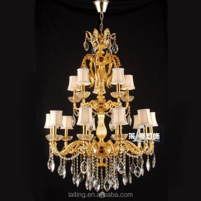 China Residential Antique Golden Crystal Brass Chandelier Lamp European Style Hotel Chandelier for sale