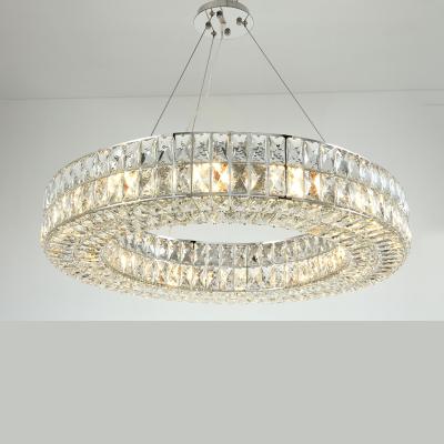 China Modern Contemporary Post Lights Circle Crystal Chrome Chandelier Pendant Light For Living Room for sale