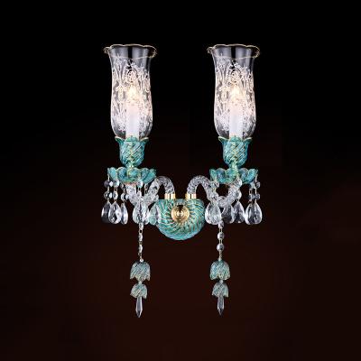 China Residential Baccarat Wall Lighting Blue Color Candle Wall Sconce With 2 Lights for sale