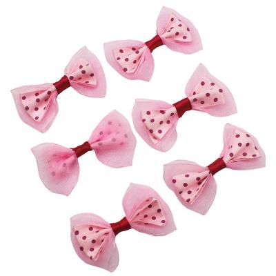 China OEM Sustainable Custom Organ Small Pink Decorated Bow With Printed Polka Dots Mesh Curly Ribbon Bow for sale