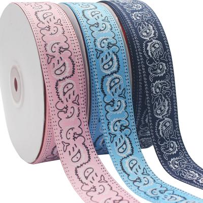 China Viable Wholesale Custom Blue 25mm Hair Accessories Printed Grosgrain Ribbon for sale