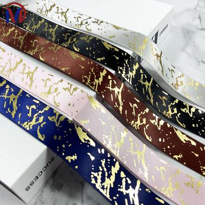 China Viable Wholesale High Quality Polyester Flower Ribbon With Printing Gold Logo for sale