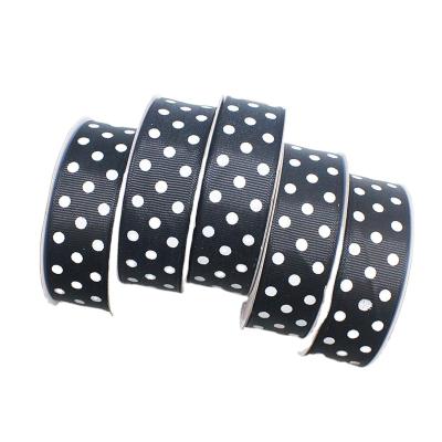 China Factory Wholesale Viable 25mm Printed Handmade DIY White Polka Dot With Black Coarse Grain Ribbon for sale