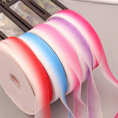 China Viable Wholesale Rainbow Gradient 2.5cm Organza Ribbon For Gift Decoration for sale