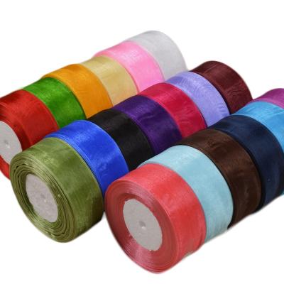 China SOLID 38mm double face organza ribbon viable wholesale yarn ribbon COLORP SOLID face organza ribbon for christmas decoration for sale