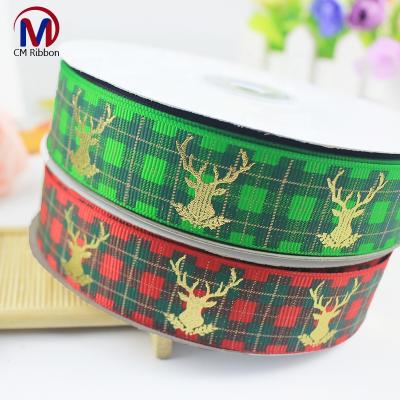 China Viable Factory Wholesale Christmas Printing Gold Decoration Grosgrain Ribbon for sale