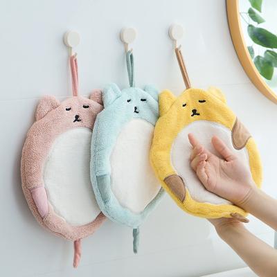 China Manufacturer Direct Selling Creative Viable Coral Fleece Panda Shape Hanging Kitchen Water Absorption Cloth Thicken Cleaning Towel for sale