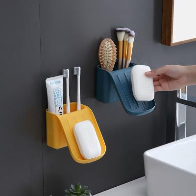 China Direct Selling Bathroom Sustainable Products Manufacturer Wall pp Material Drainage Soap Toothpaste Storage Box Hanging Shelf for sale