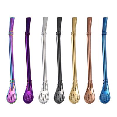 China SQ-1009-7 Wholesale Hot Sale Viable Metal Rose Gold Colorful Drinking Straws Logo Stainless Steel 304 Straw and Custom Filter Spoon for sale