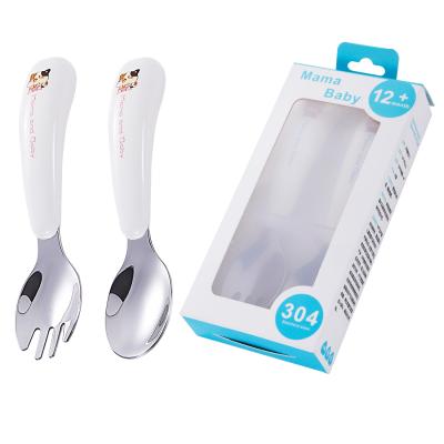 China Viable Hot Wholesale High Quality SQ-2001-2 Kids Learn To Eat 304 Stainless Steel Children 18-8 Fork Spoon Snoopy Set Cutlery for sale