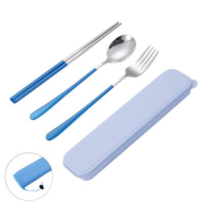 China Sustainable High Quality SQ-2003-5 18-8 Stainless Steel Portable Cutlery Set 5 Pieces Spoon Fork Chosticks Camping Travel Utensil Set for sale