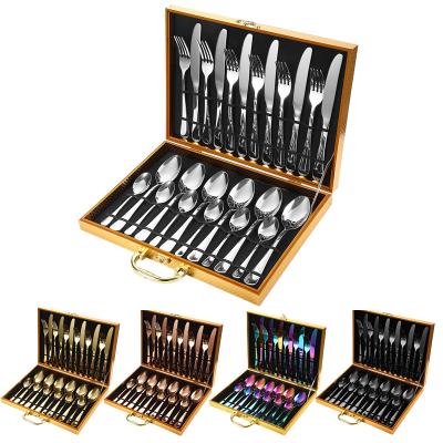 China SQ-1112-24 High Quality Hot Selling Viable Wholesale 24 Pieces Gift Box Stainless Steel Polish 410 Cutlery Dinnerware Sets for sale