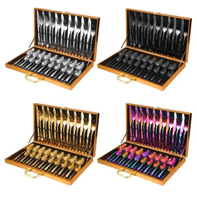 China Viable Wholesale Hot Sale High Quality SQ-1113-36 Polish Mirror Gift Box Pieces 36 Of 410 Stainless Steel Cutlery Wooden Tableware Set for sale