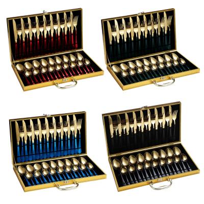 China ModernLuxury High Quality Viable Mirror SQ-1114-36 Wholesale Gift Box Polish 36 Pieces 410 Stainless Steel Flatware Wooden Dinnerware Set for sale