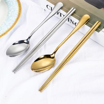 China Viable Tableware Utensil Manufacturer Direct Selling Luxury Stainless Steel Cutlery 2 Pieces Set Spoon And Dinner Chopsticks for sale