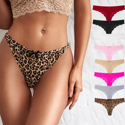 China 2022 new seamless mature women's sexy low rise thong panties lady fashion bow antibacterial underwear girls seamless ice silk for women for sale