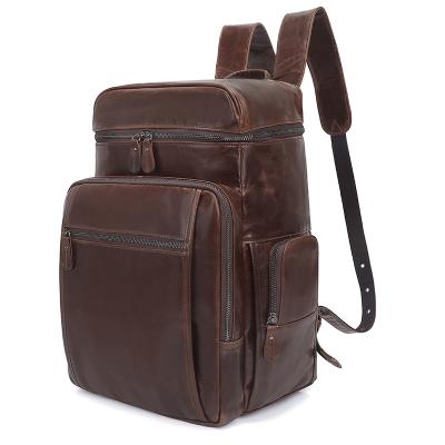 China Vintage Waterproof Custom Best Selling Men's Leather Backpack 15.6 Inch Laptop Backpack Large Capacity Travel Solid Color Leather Backpack for sale