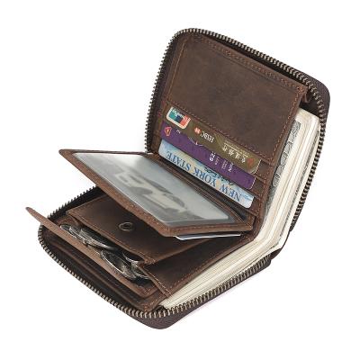 China Men's RFID Leather Classic Short Wallet Small Casual Brown Hands ID Holder Small Striped Zipper Vintage Leather Coin Purse 100% for sale