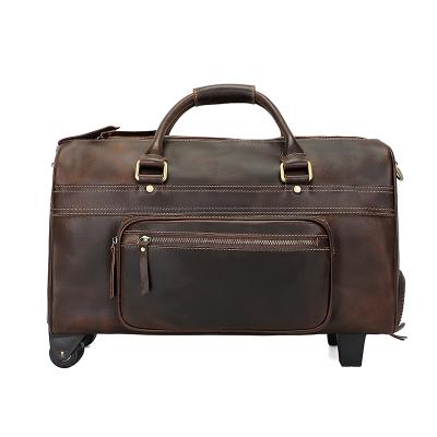 China Customizable Vintage Brown Leather Men's Travel Handbag Large Capacity Solid Color Convenient Travel Bag Leather Mens Luggage Bag for sale