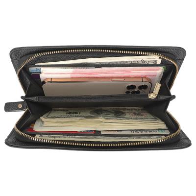 China New Design RFID Travel Long Clutch Cash Clip Factory Custom Hot Sale Genuine Leather Mens Men Leather Phone Wallet Clutch for sale