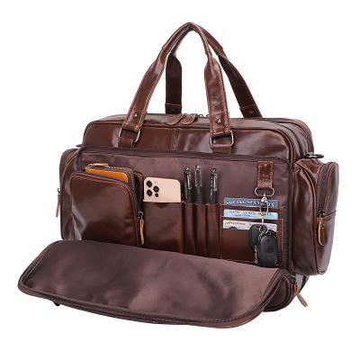 China High Quality Accept Custom Leather Laptop Briefcase Man Bag Leather Hand Holding Vintage Chocolate Color Fashion Business Leather Briefcase for sale