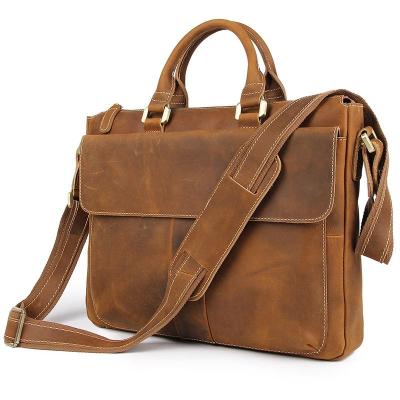 China Vintage Logo Crazy Horse Leather Reasonable Luxury Casual Business Casual Suit 15 Inch Leather Briefcase Laptop Bag Shoulder Bag Men for sale