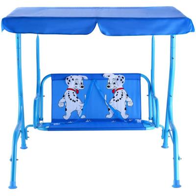 China Soft Toy Blue Puppy Pattern 2 Person Kids Patio Swing Chair Kids Porch Bench Canopy for sale