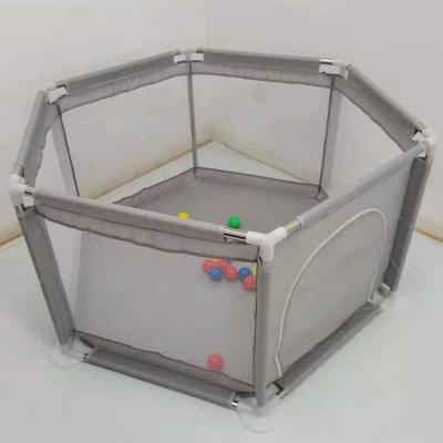 China Hexagonal Barrier Play Yard With Mesh For Indoor Outdoor Breathable Baby Playpen Toy Gray Portable Baby Playpen 6 Soft for sale