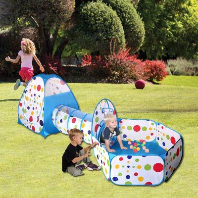 China Easy Foldable Blue Color Dot Ball Mine Play Tent and Tunnels Use Indoor Outdoor Large Ball Mine Tent for Toddlers Tent House for Kids Child for sale