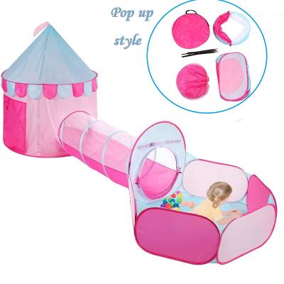 China Jump And Easy Foldable Pink Kids 3 In 1 Foldable Play Tent Castle Kids Play Tent Easy Fold With Tunnel Ball Mine Play Tent Kids Play Room for sale