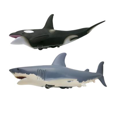 China PVC Plastic High Quality Realistic Ocean Mini Dinosaur Figure Rubbing Car Toy Animal Push Go Toy Car Rubbing Fast Shark On Car for sale