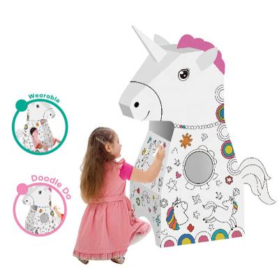 China Creative Unicorn Toy Wearable Cardboard Painting Doodle Animal New DIY Cardboard Graffiti Children's 3D Art Painting DIY Toys for sale