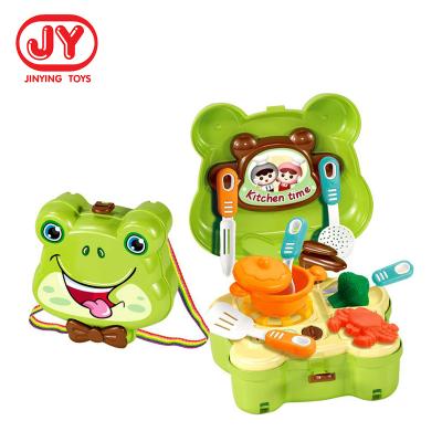 China Newest Frog Plastic Suitcase Mini Kitchen Set Toys Pretend Play Toy Cutlery Kids Cooking Play Set for sale