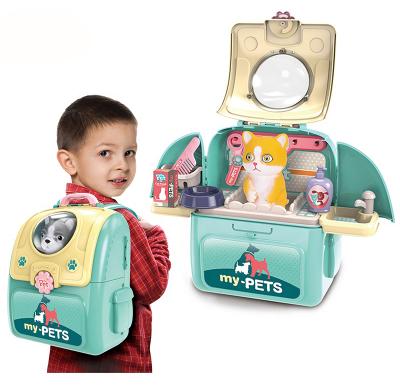 China Backpack Pet Care Game Set 2 IN 1 Kids Play House Toy Pretend Play Pet Feeding Set Toy Funny Backpack Pet Care Play Set for sale