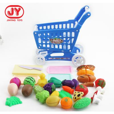 China Plastic Children Pretend Toy Supermarket Shopping Cart Game Fruit Vegetable Play Set for sale