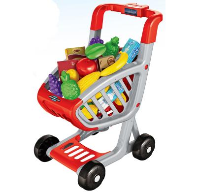 China ABS Children Play House Toys Supermarket Game Set Vegetable Fruit Basket Shopping Trolley Toy for sale