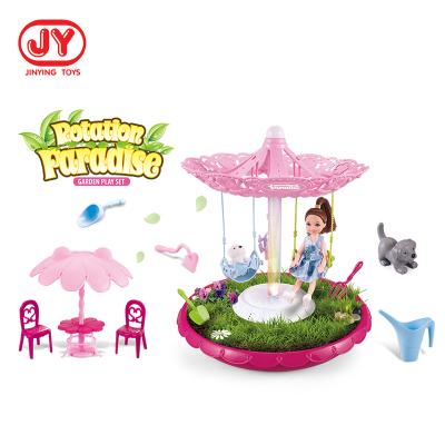 China Top Selling Plastic Non-Toxic Garden Play Set Toy Rotating Paradise With Light DIY Garden Plant Flower Sets And Best Music Gift Toys For Kids for sale