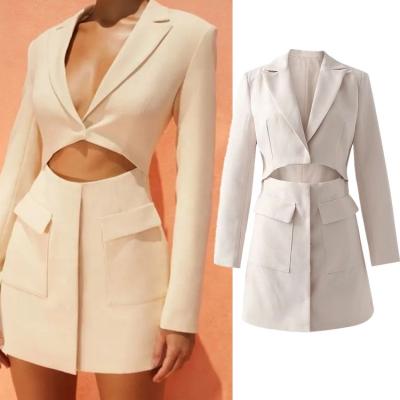 China B50167A Ladies breathable blazer dress elegant fashion hollow out dress 2021 short slim blazer dress for women for sale