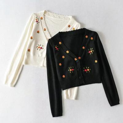 China B51611A Women Breathable Cardigan Sweater Vintage V Neck Embroidery Lady Cardigans for sale