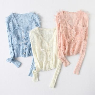 China B50905A Breathable Ladies Shirt Fashion V Neck Knitted Korean Women Cardigans for sale