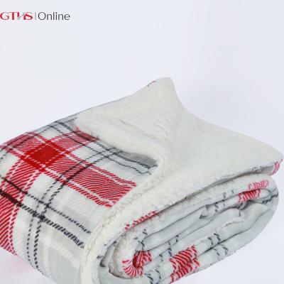 China PORTABLE Double Layer Fluffy Thick Artificial Lamb Down Fleece Sherpa Printing Blankets Decoration Knitted Printed Color Huasheng Accept for sale