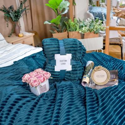 China PORTABLE Modern 100 Polyester Super Soft Flannel Fleece Solid Color Solid Color Flannel Blanket Striped Blanket for sale