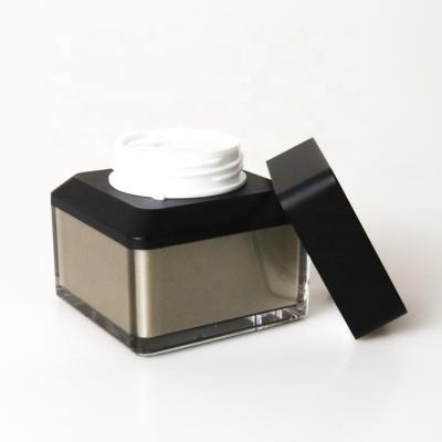 China Hot Sale Face Cream Spray Paint 30g 50g Black Matte Square Cap Cosmetic Packaging Acrylic Jar for sale